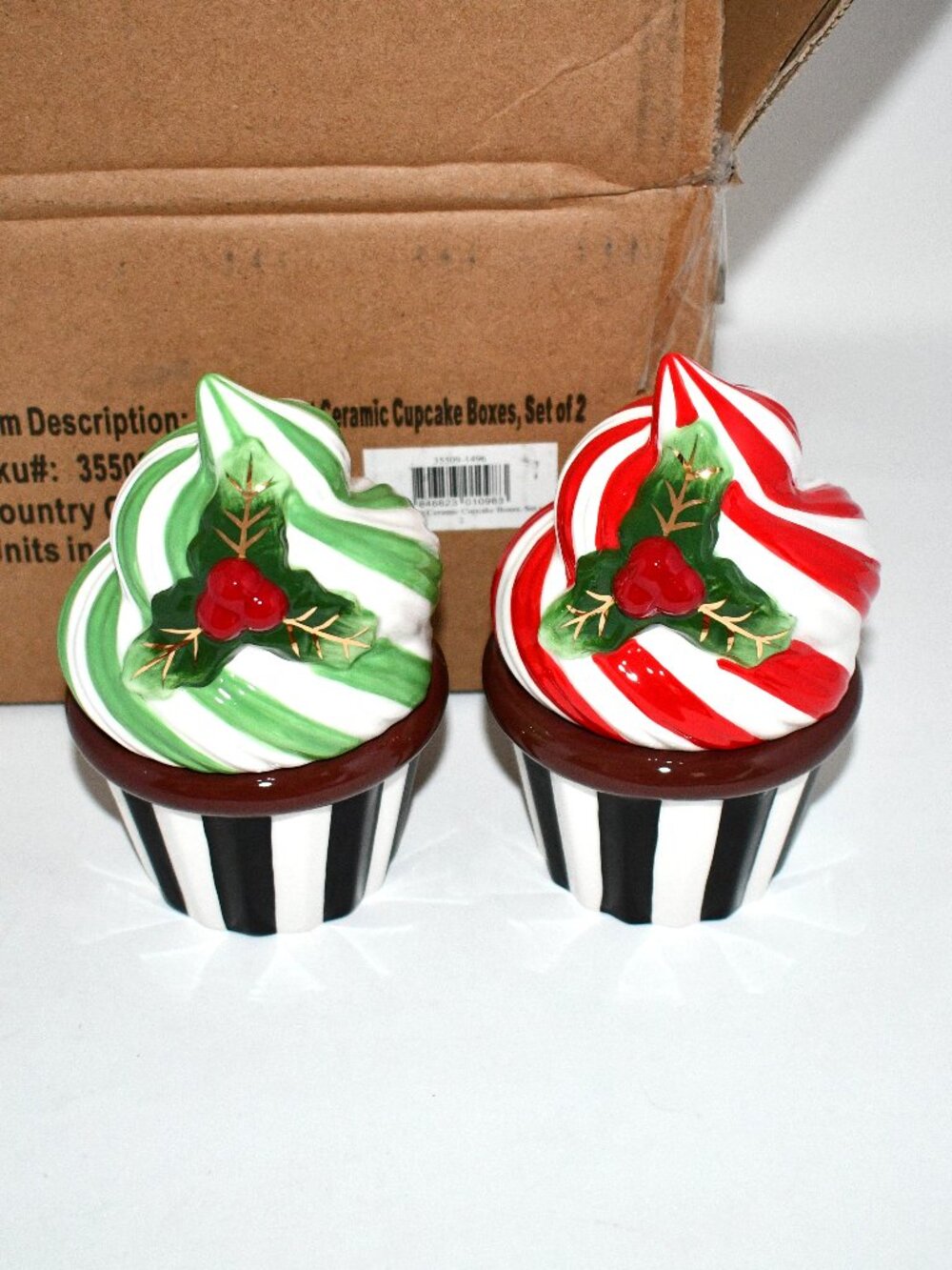 Mackenzie Childs Check It Out Ceramic Cupcake Boxes, Set of 2 #: 35509-1496 NWT
